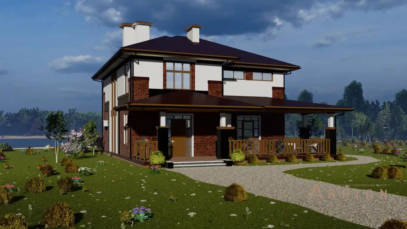 1. Проект двухэтажного дома в европейском стиле с плоской кровлей , h-1621, площадью - 260 кв c терассой